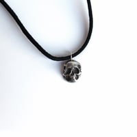 Image 2 of Sterling Silver Skull Leather Choker