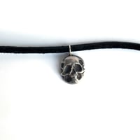 Image 1 of Sterling Silver Skull Leather Choker