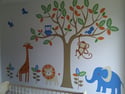 Vinyl Wall Decal Safari Playland - Elephant, Giraffe, Owl, Monkey, Lion 