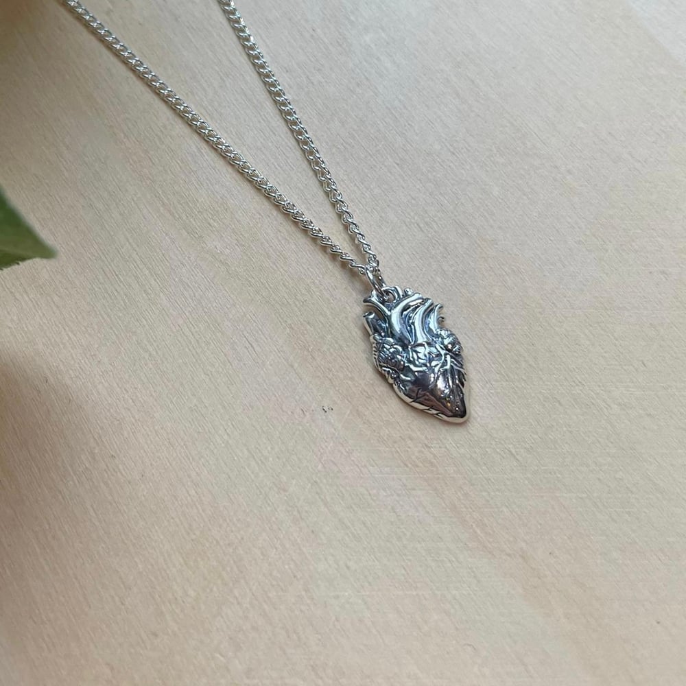 Image of Anatomical Heart 925 Sterling Silver Pendant Necklace