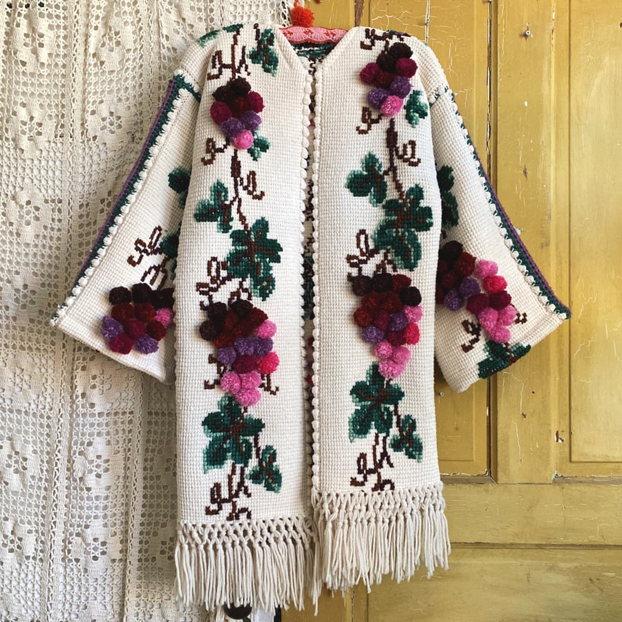 Image of Pom-Pom Grapes Granny Sweater