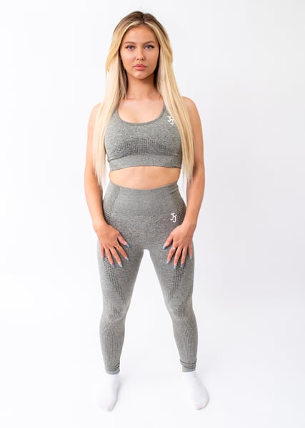 Image of KHAKI GREEN/GREY SEAMLESS LEGGINGS & SPORTS BRA