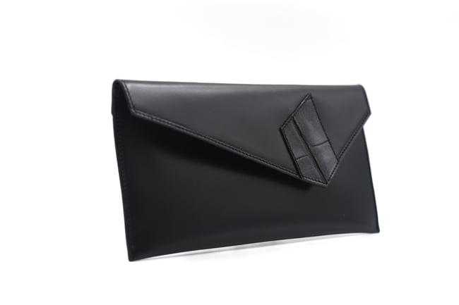 Crocodile ornament and black Envelope clutch