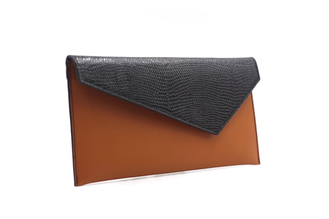 Black croco effect and cognac Envelope clutch