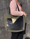 Waxed Army Green Canvas & Black Leather with Camo Interior Tote bag