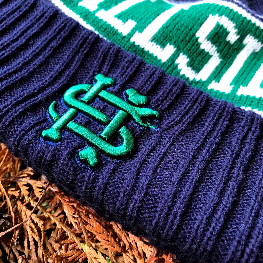 Image of Varsity Beanie : Kelly Green / Navy Blue / White