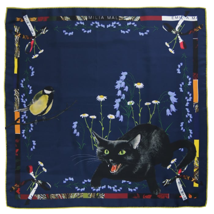Image of Cat Sauvage Silk Scarf / Midnight