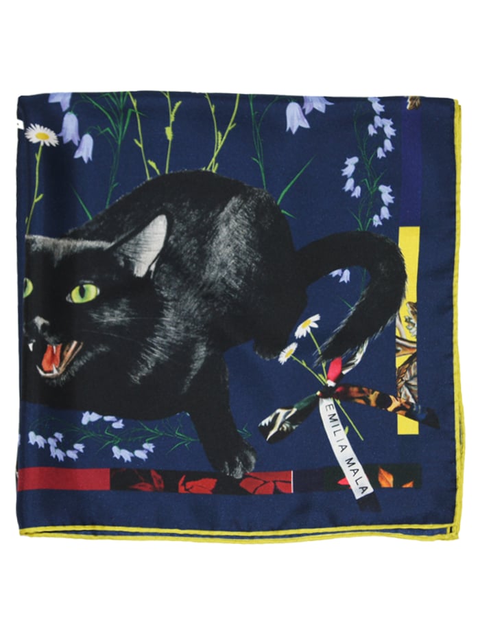 Image of Cat Sauvage Silk Scarf / Midnight