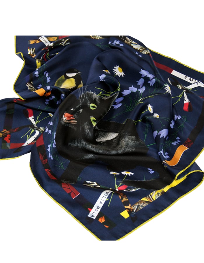 Image of Cat Sauvage Silk Scarf / Midnight