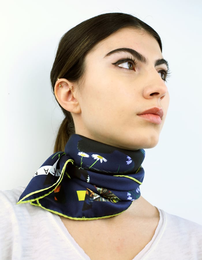 Image of Cat Sauvage Silk Scarf / Midnight