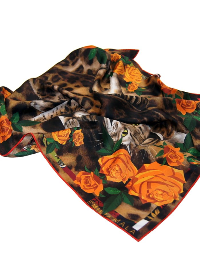 Image of Bengal Rose Silk Scarf / Orange