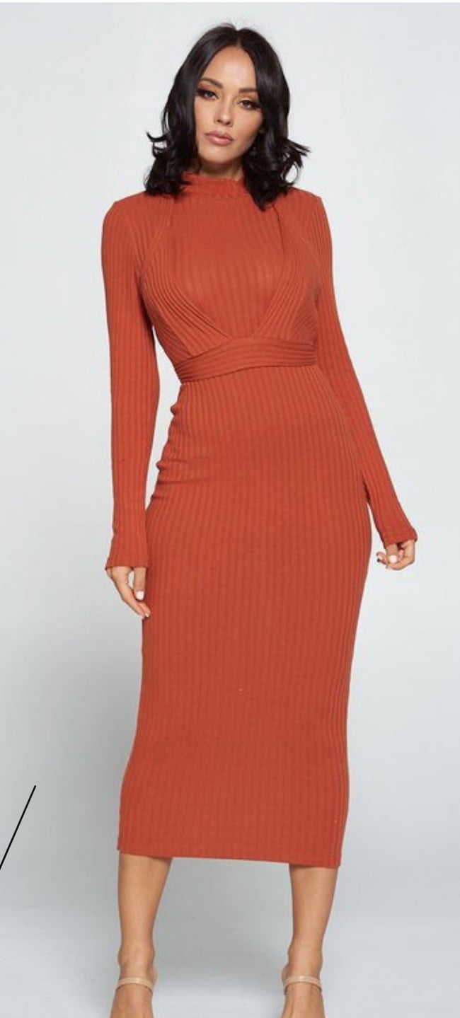 Rust Knitted Dress Glitz N Glam