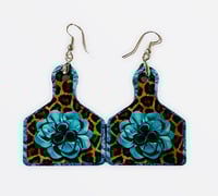 Image 1 of Turquoise and Leopard Cattle Tag Earrings 