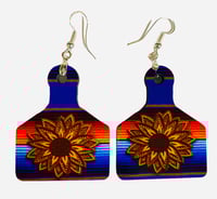 Image 3 of Serape Sunflower Ear Tag Earrings 
