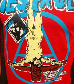 Image of Destroy crucified jesus anarchist full color on red tshirt