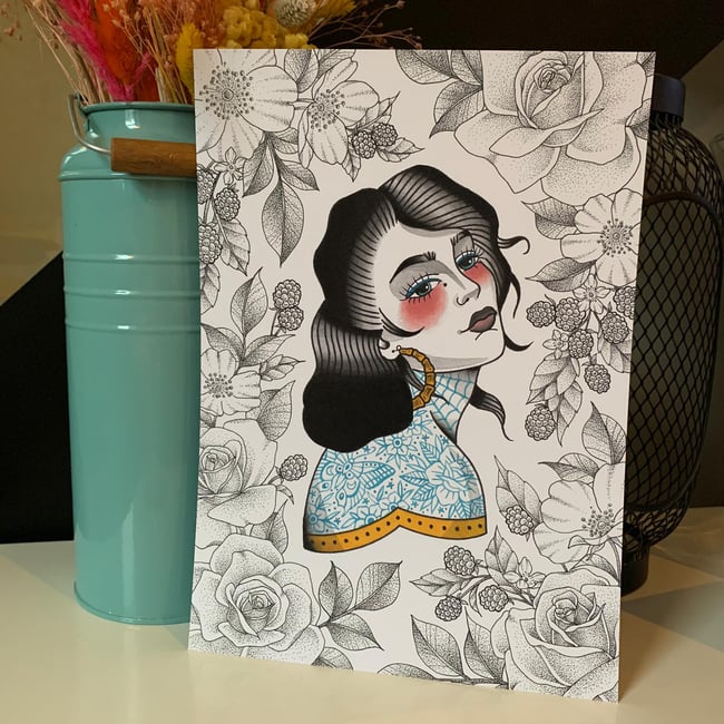 Download A4 Floral Lady Collab Print With Becky Pope Kendel Nicholson Tattoo