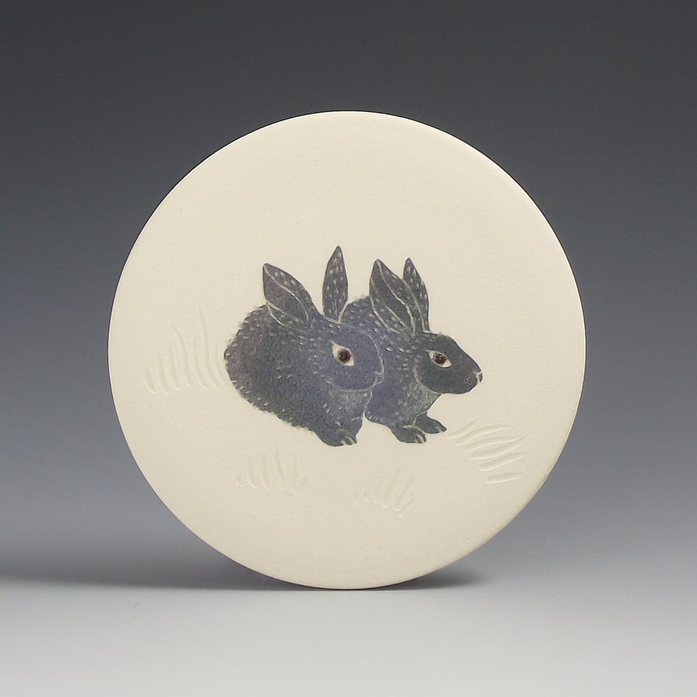 Image of Woodland bunnies ceramic wall hanging