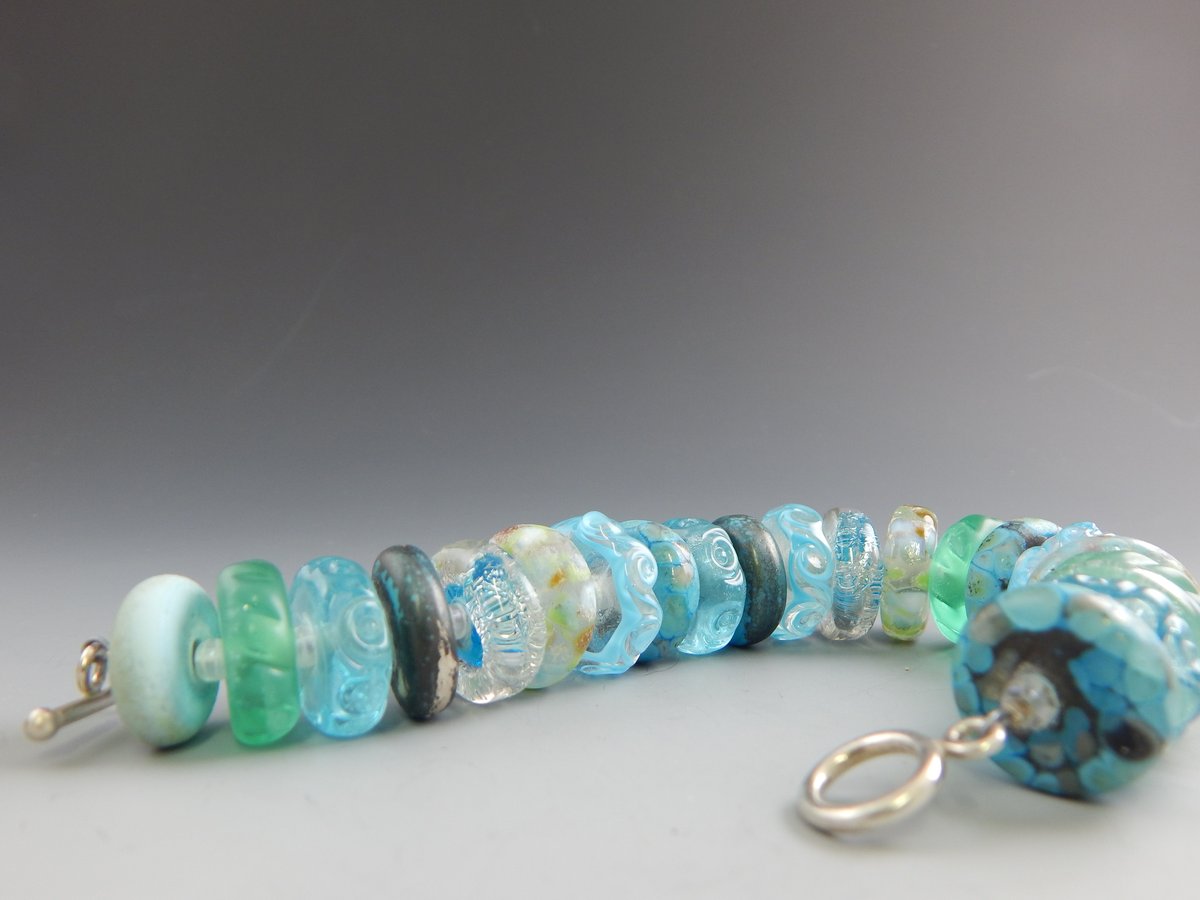 Artisan Aqua Glass Bead Leather Necklace