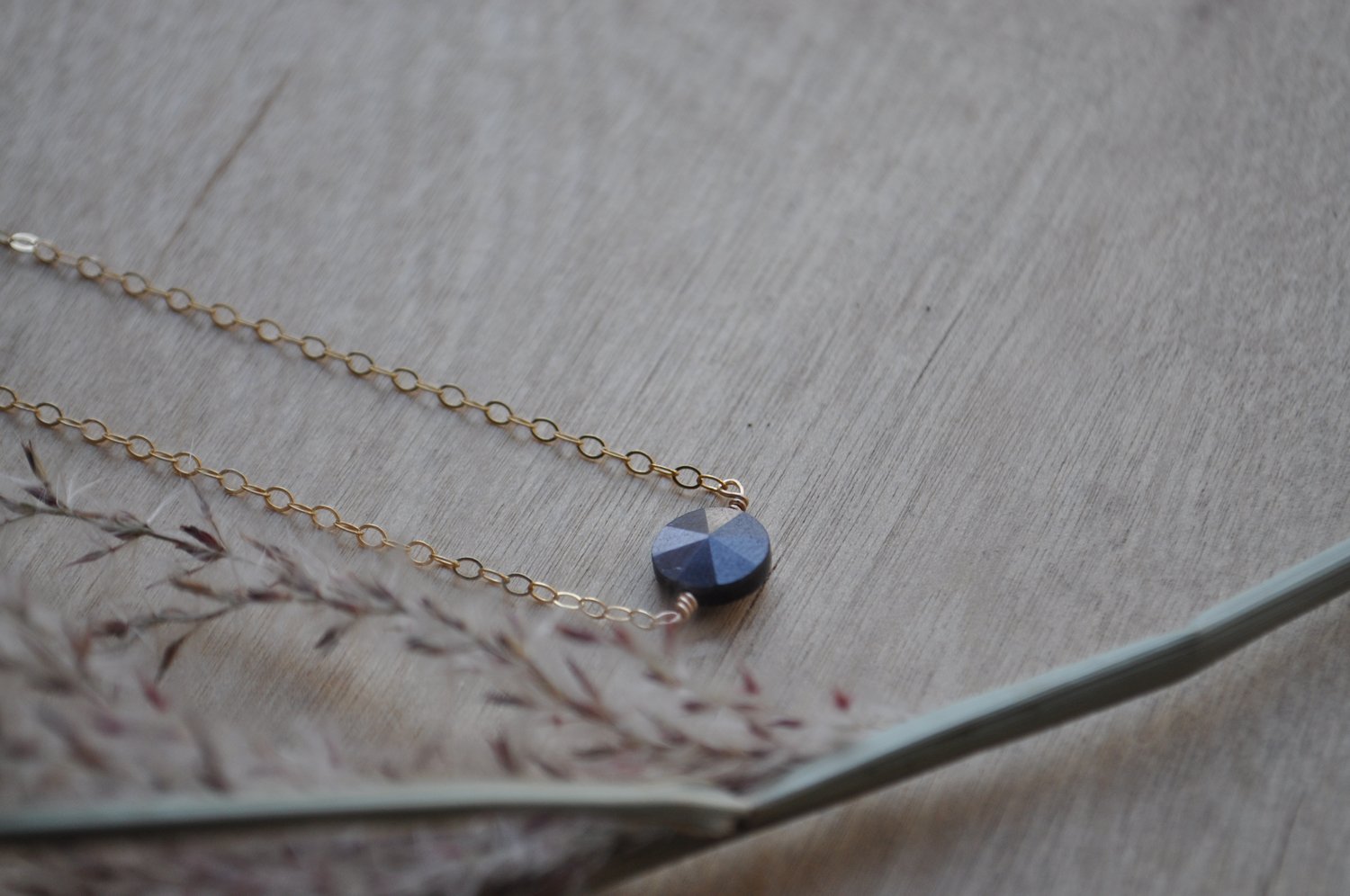 Image of Gray Sapphire Circle Necklace - in Gold Fill