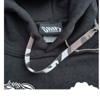 Image 2 of SIKA Records Black hooded sweater with White/Black/Pink print + camo draw string