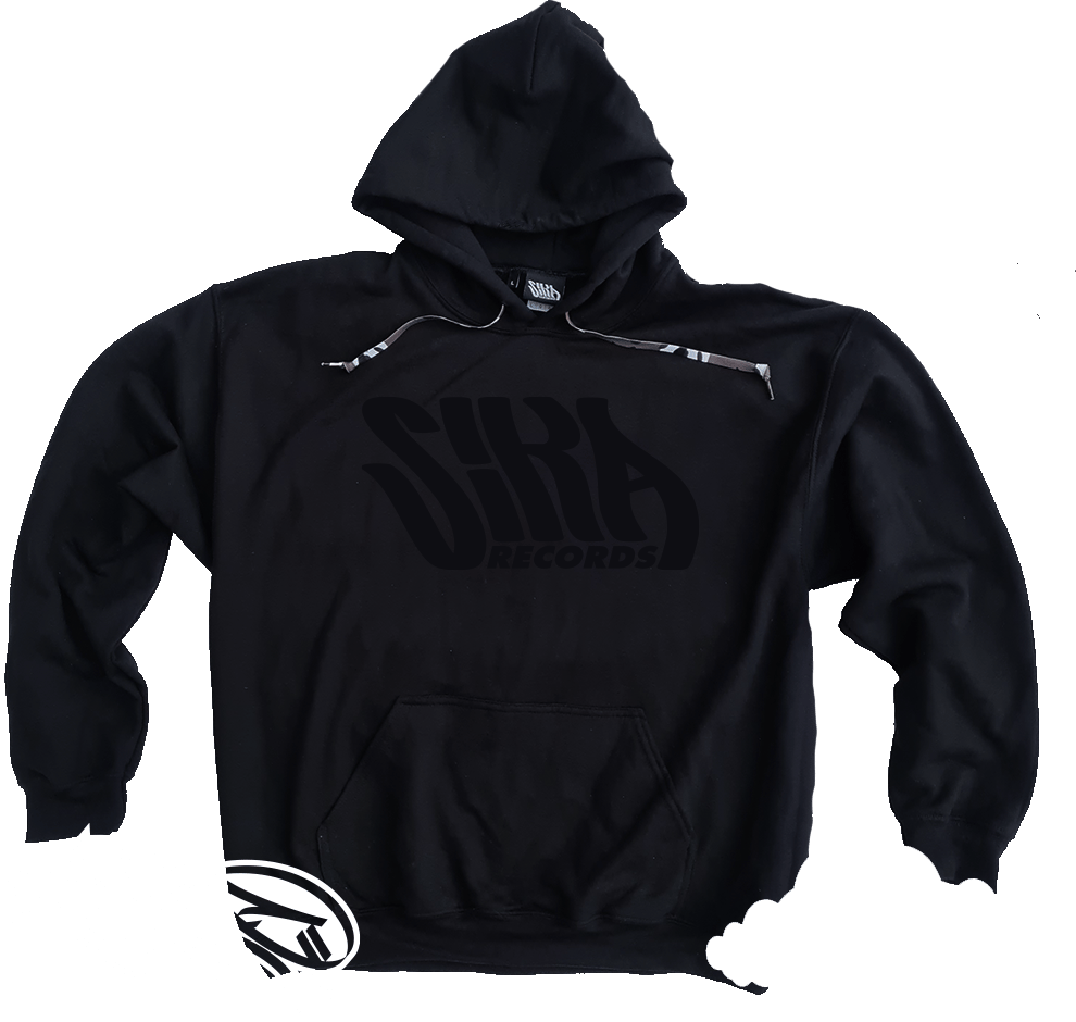 SIKA Records Black hooded sweater with White/Black/Pink print + camo draw string