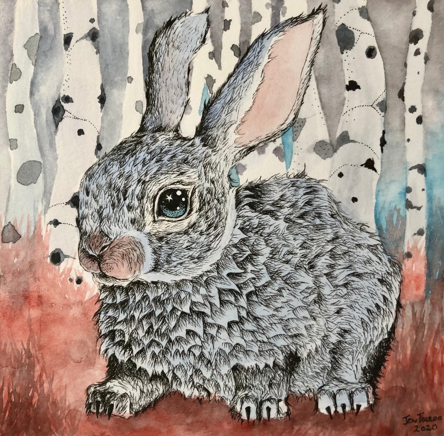 Image of Winter Rabbit in Birch Forest