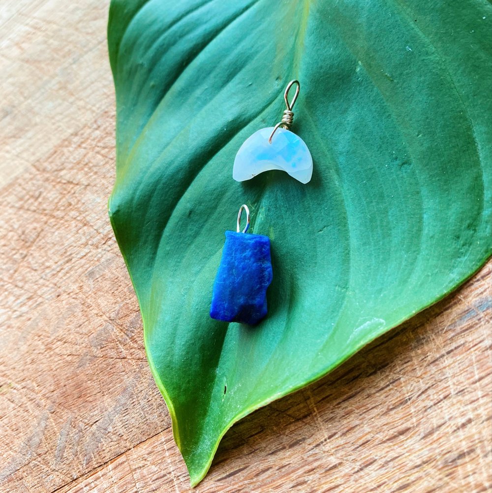 Image of New Beginnings Set - moon shaped moonstone + raw lapis lazuli