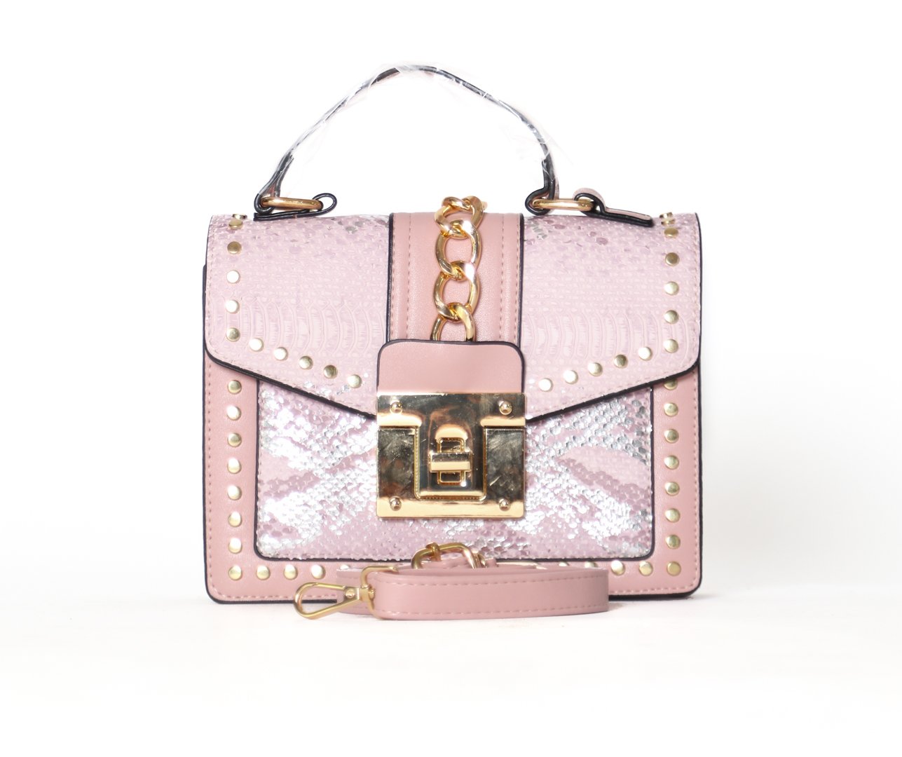 pink and gold bag