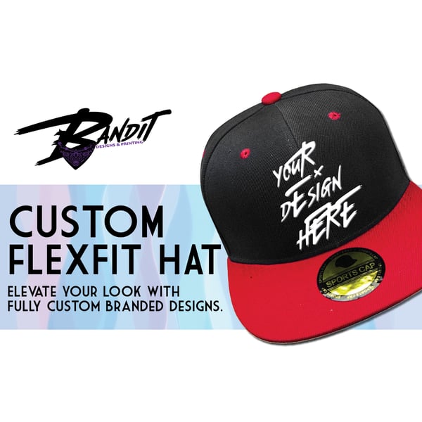 Image of Custom FlexFit Flat Brim Fitted Baseball Hat 