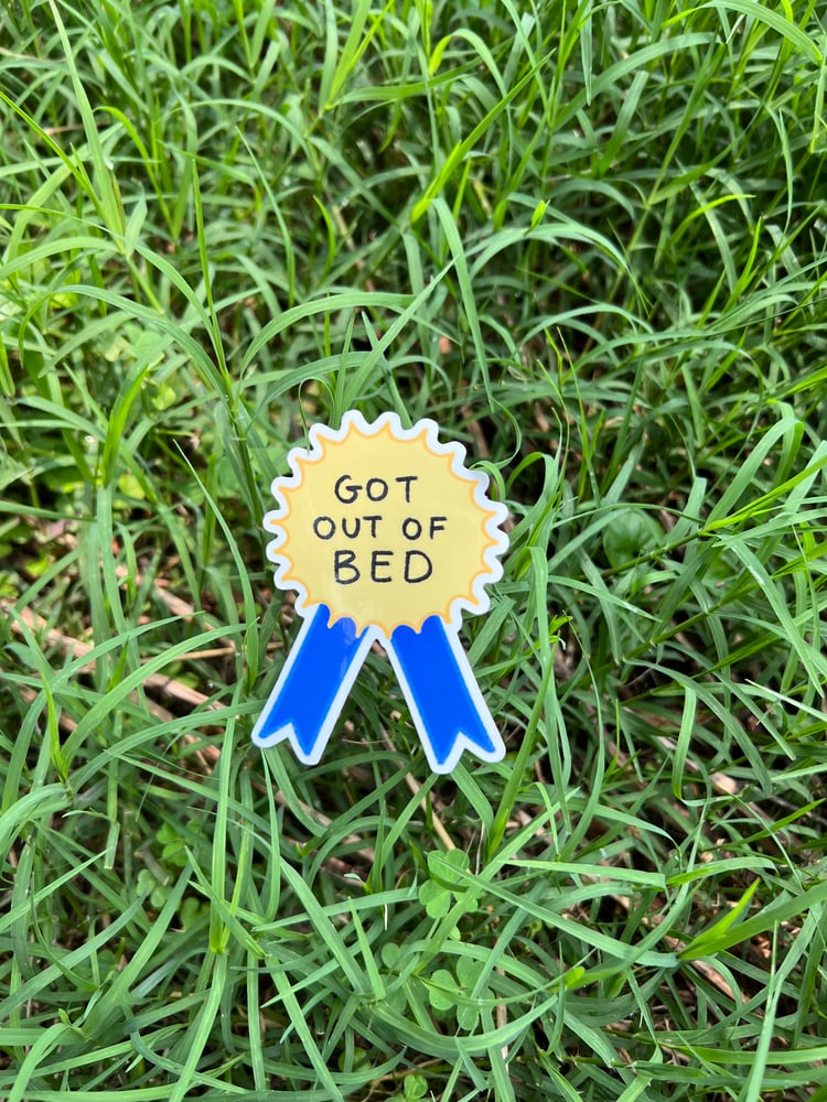 Image of got out of bed blue ribbon