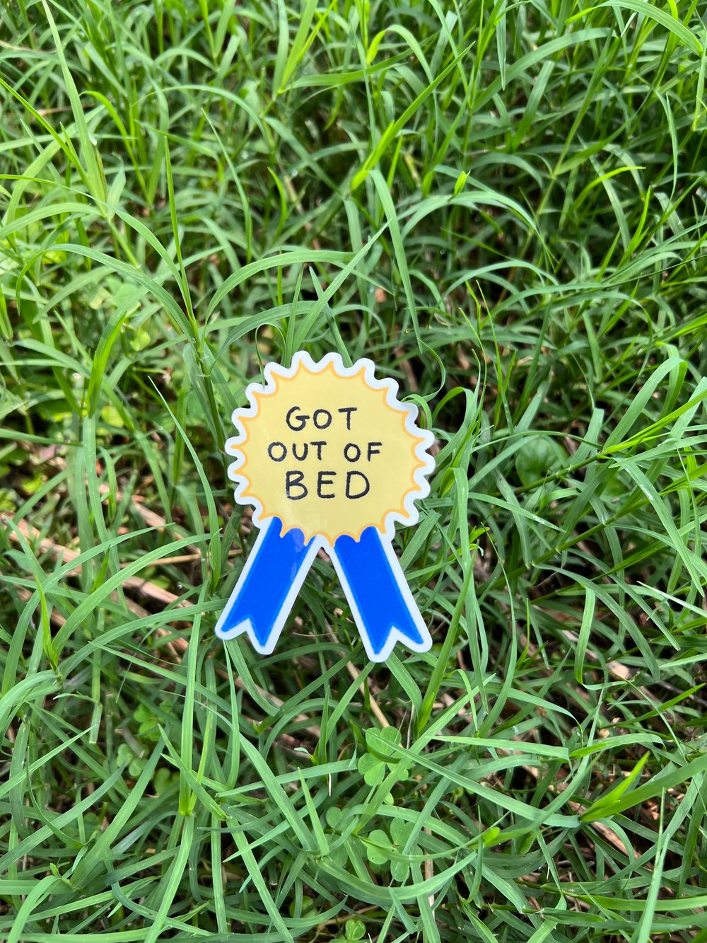 Image of got out of bed blue ribbon