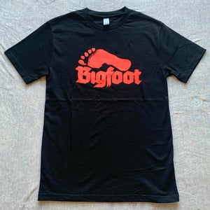 Image of Bigfoot Logo shirt. Red on Black