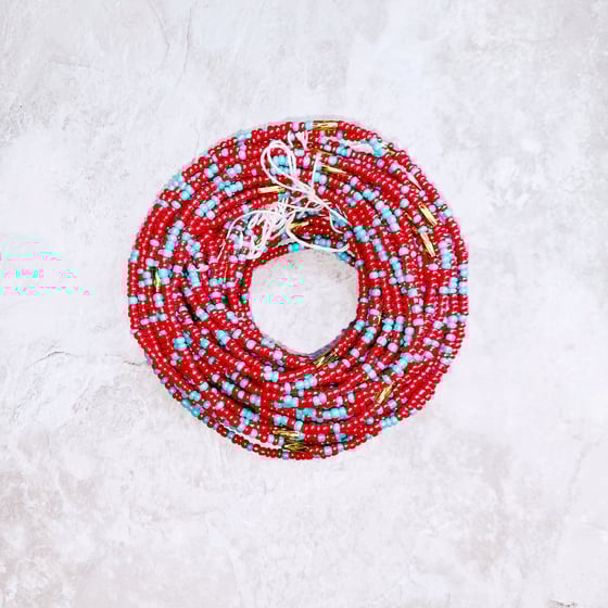 Image of Red, Blue, and Gold XL Tie Waist bead