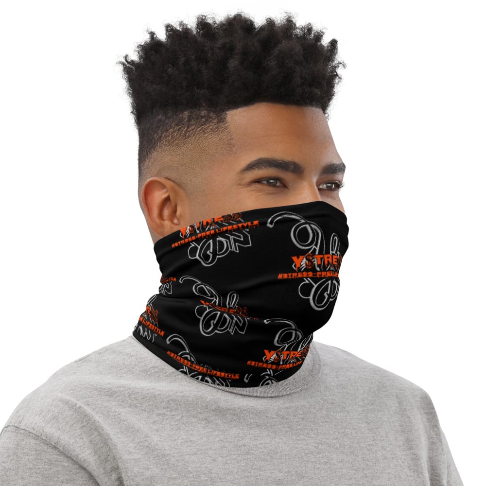 Image of YStress Stress-Free Neon Orange and Black Neck Gaiter/Mask/Headband