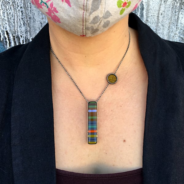 Image of Slim Vertical Fused Glass Necklace in Forest