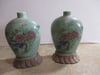 Hand-Painted Pair of 19th Century Asian Vases on stands Made for Export in the Early 1900s #ON953