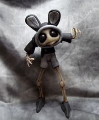 Image 2 of Scary Gary bag of bones Skeleton, with bunny ears polymer clay sculpture