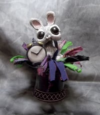 Image 2 of Tick Tock White Rabbit in a top hat polymer clay sculpture "Tikky Tikky Savy"