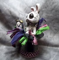 Image 3 of Tick Tock White Rabbit in a top hat polymer clay sculpture "Tikky Tikky Savy"