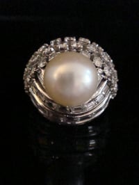 Image 2 of RETRO 1970S 14CT NATURAL CULTURED PEARL AND DIAMOND 3.00CT DESIGNER RING 11G