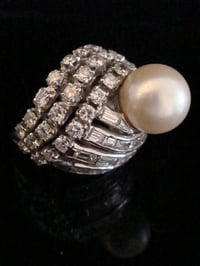 Image 1 of RETRO 1970S 14CT NATURAL CULTURED PEARL AND DIAMOND 3.00CT DESIGNER RING 11G