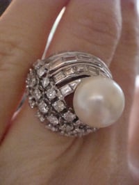 Image 4 of RETRO 1970S 14CT NATURAL CULTURED PEARL AND DIAMOND 3.00CT DESIGNER RING 11G
