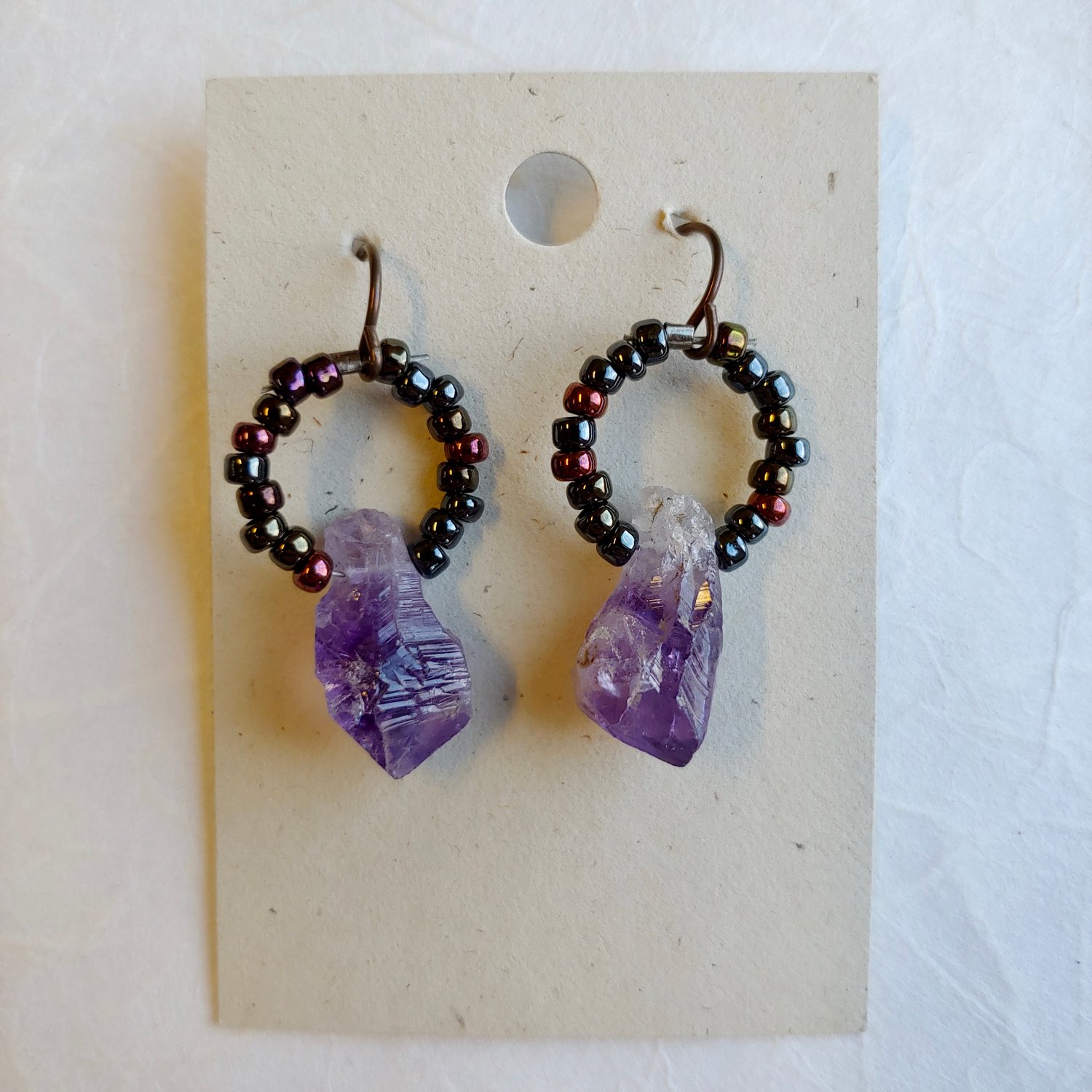 Image of Iridescent Circle and Amethyst earrings