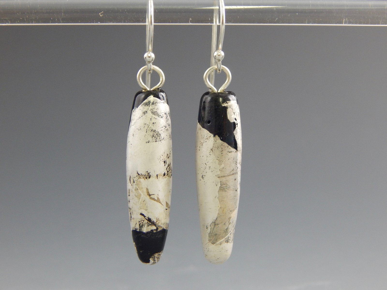 Silver Leaf Earrings With Glass Bead Drop