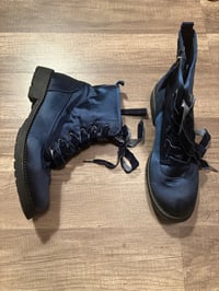 Image 1 of Blue satin boots with ribbon ties