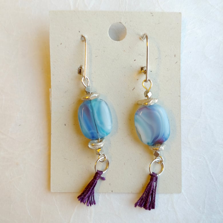 Image of Blue Lavender Beads with Silk Tassel earrings
