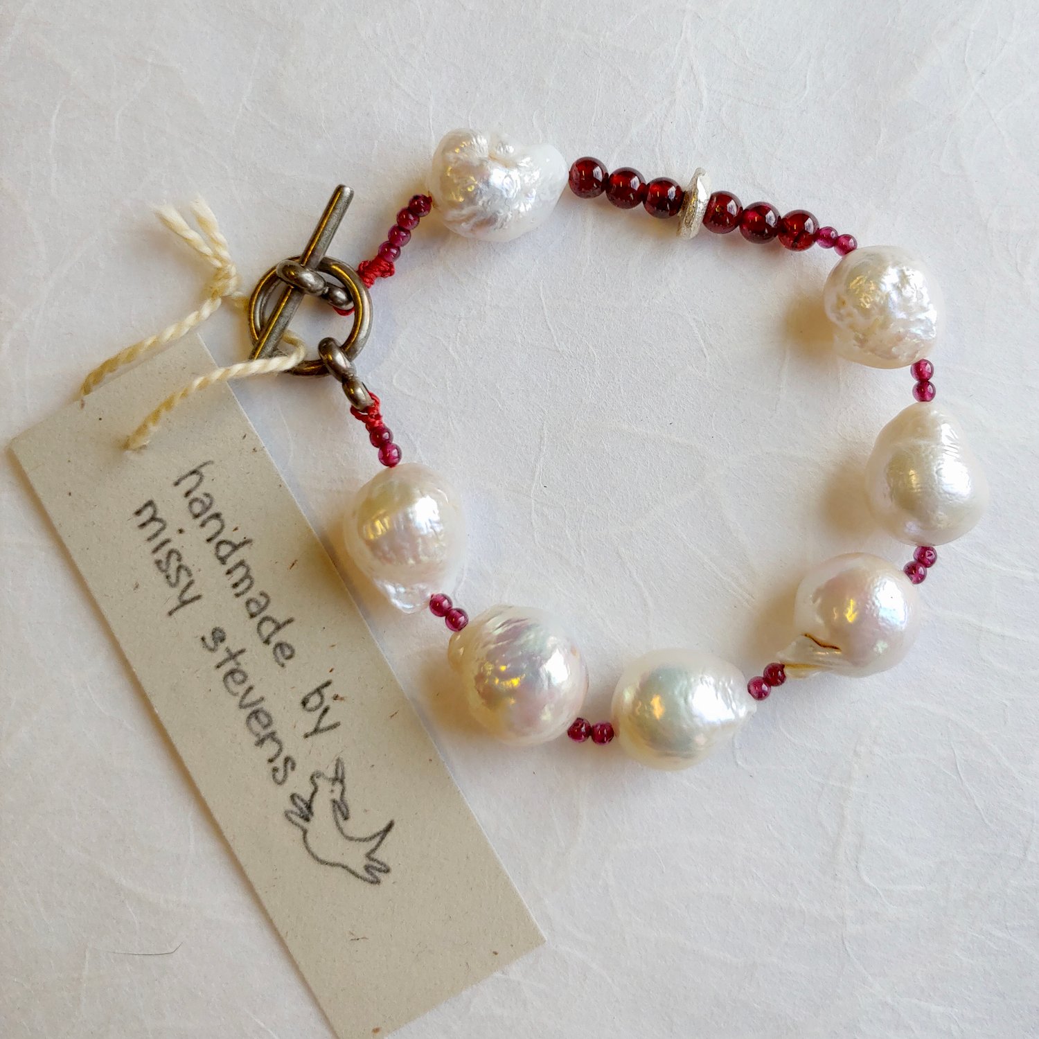 Image of Baroque Pearl and Garnet Bracelet