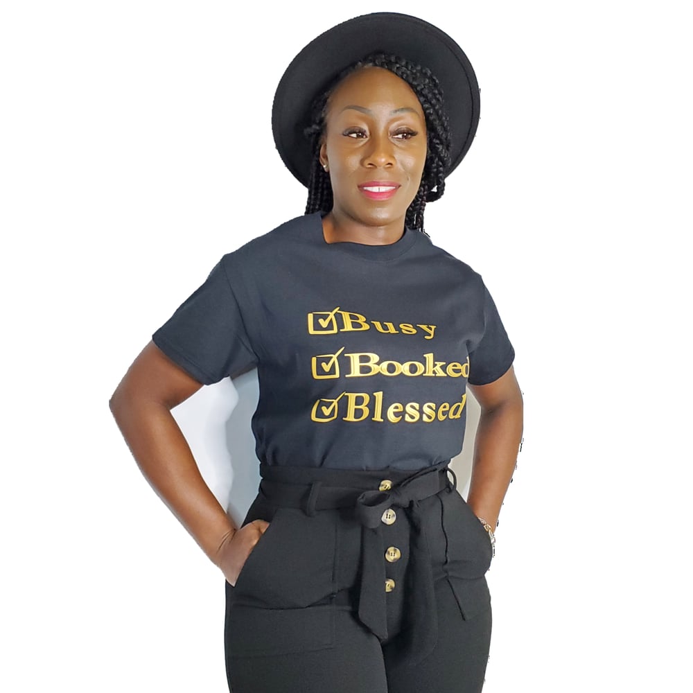Image of Black & Gold "Booked & Busy" Blessed Tee