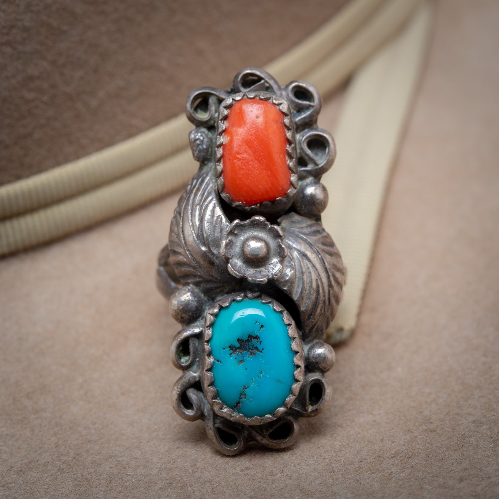 Navajo turquoise clearance and coral ring