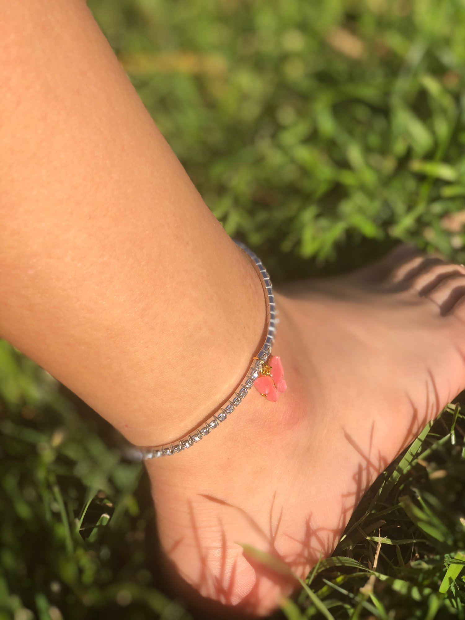 Single Diamond Butterfly Anklet 